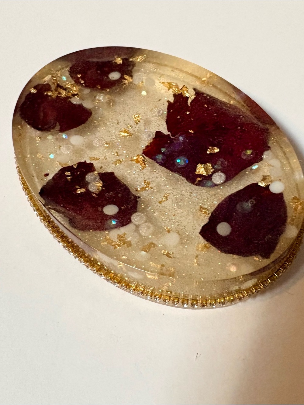 Resin Oval Soap/Trinket Dish with Dried Rose Petals and Gold Flakes